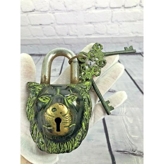 Brass Lion Home Garden Padlock with 2 Keys
