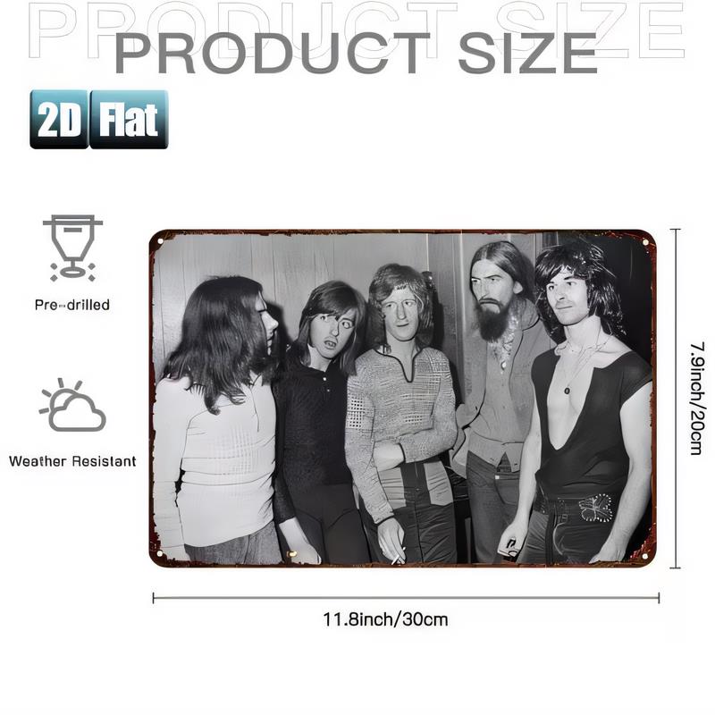 Tin Sign Retro Black White Music Band Photo Metal Sign x Pre Drilled Weather Resistant Vintage Poster Wall Decor for Bar P