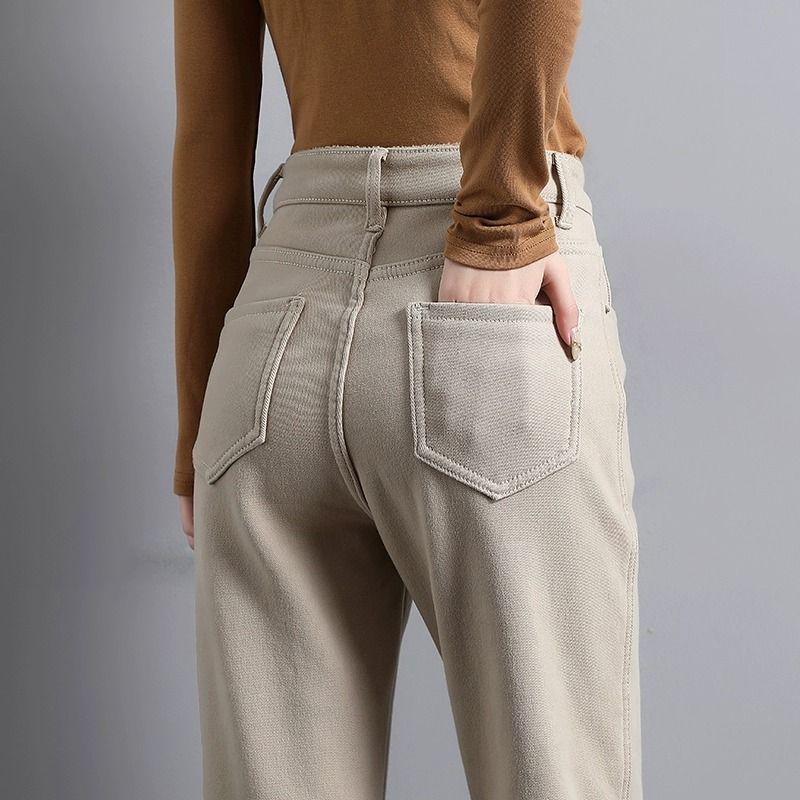 2025 Summer Beige High-Waist Slimming Loose Women's Jeans - Nine-Point Daddy Style