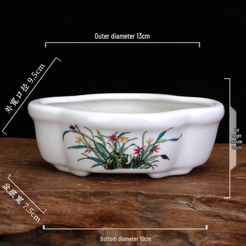 White Glazed Ceramic Succulent Pot - Mini Potted Plant for Office Desk or Balcony