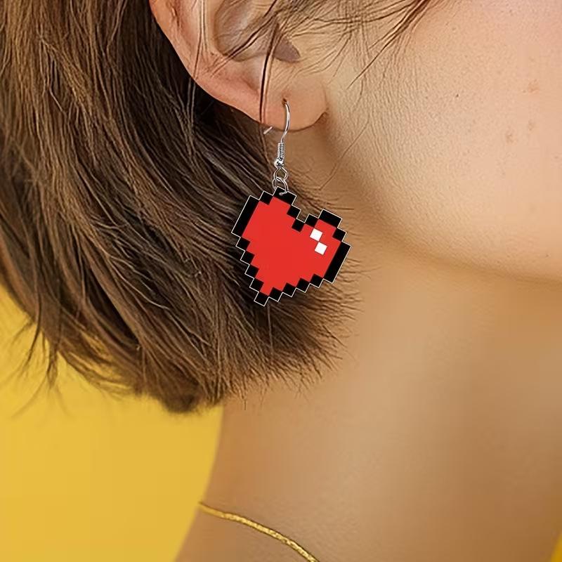 Retro game pixel art design love earrings flat acrylic Valentine's Day atmosphere decorative earrings