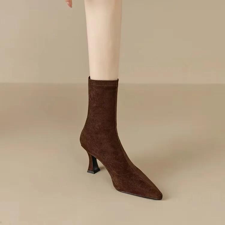 Fashion Women Stretch Ankle Boots Sexy Pointed Toe Short Botas Shoes Fashion Partys Stiletto High Heel Socks  Botas De Mujer