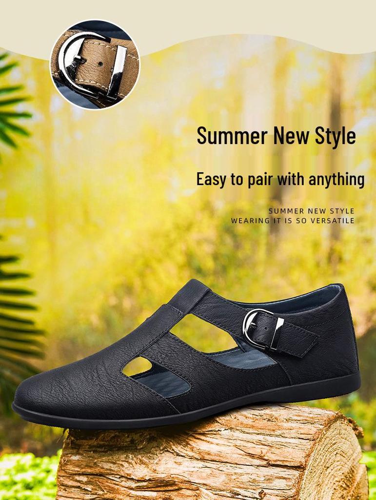 2024 Men's Summer Breathable Leather Pointed Toe Slip-On Casual Sandals