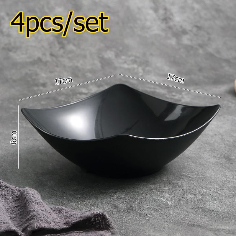 

4pcs/set Plastic Square Salad Bowl Ideal for Family Gatherings Daily Use Reusable Black Serving Bowls for Salads Pasta Rice чёрный