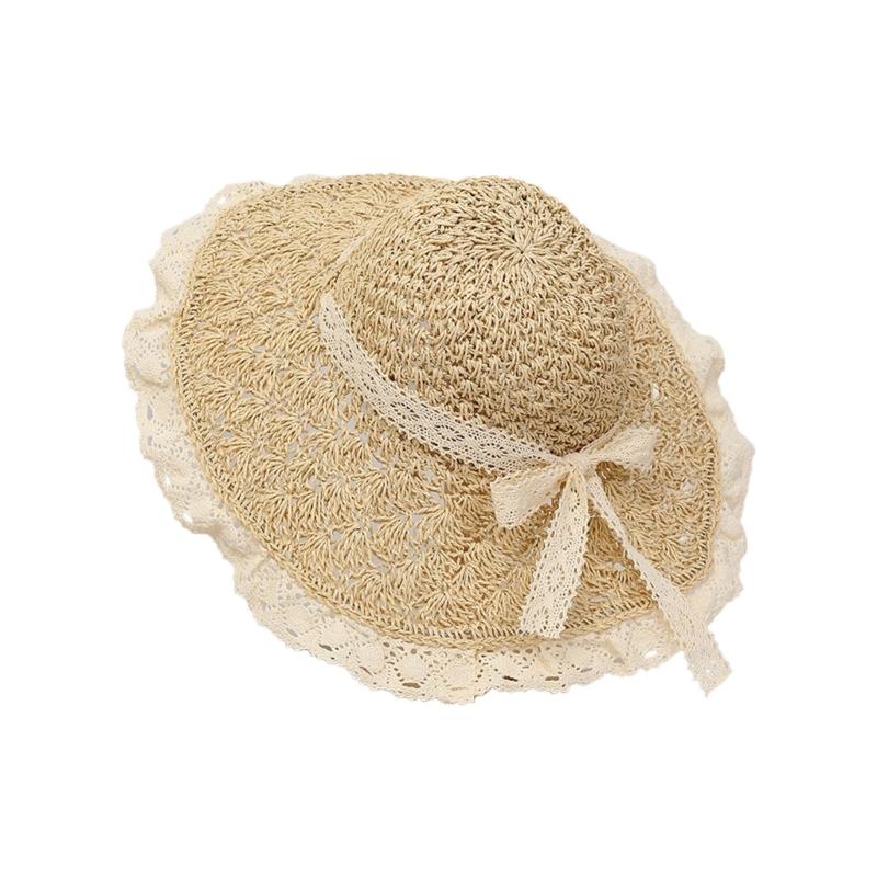 Stylish Summer Wide Brims Straw Hat With Pineapple Lace Bowknot For Women Breathable Outdoor Beach Sun Protection