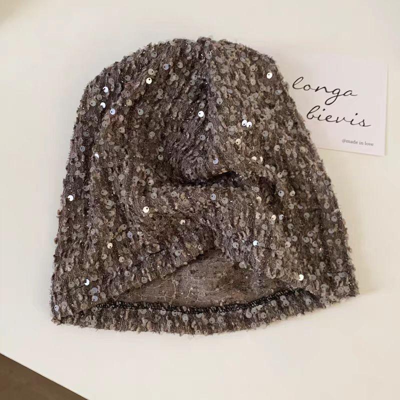 Autumn and Winter Hats, Women's Large Brim Shows the Face, Small Headgear, Versatile Sequins, Gypsy Stars, Stacked Hats, Cold Hats.