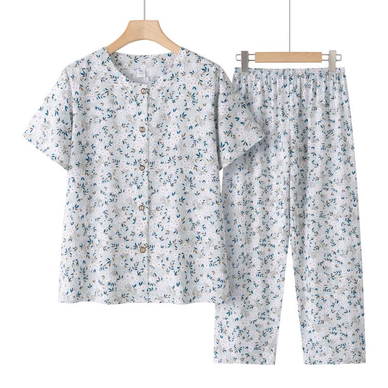 Elderly Women's Summer Cotton Short-Sleeve Two-Piece Set