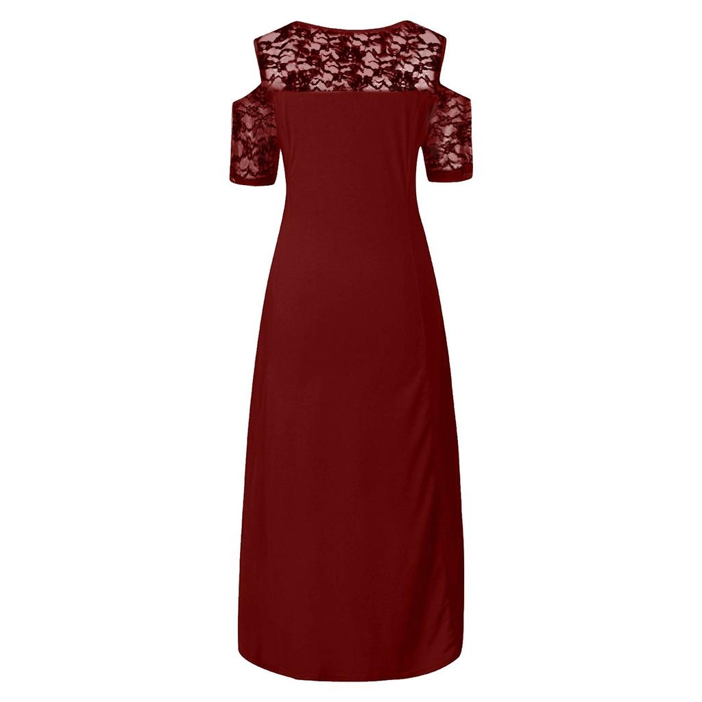 Women's Summer Dress Off Shoulder Lace Trim Elegant Oversized Color Dress
