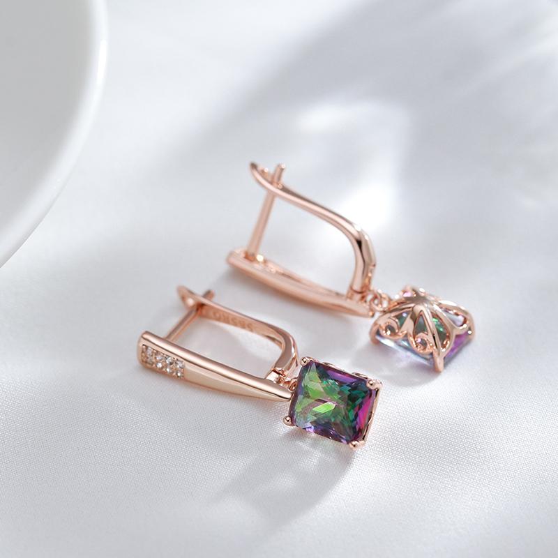 Rose Gold Color Drop Earrings For Women Unusual Square Colourful Natural Zircon Accessories Daily Fine Jewelry