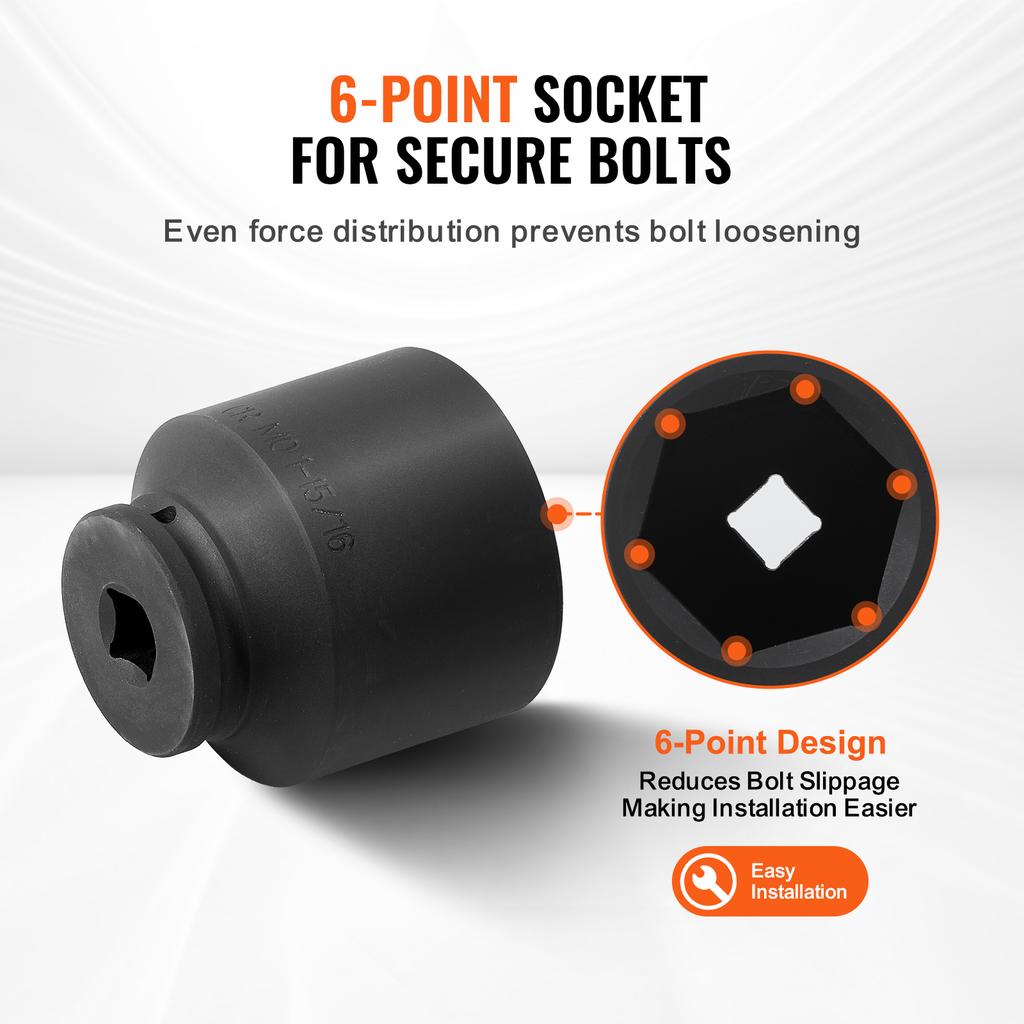 SucceBuy Axle Nut Impact Socket Set 1/2" Drive 6-Point 4-Piece SAE Spindle Nut Socket Set CR-MO Heat Treated Large Socket Set