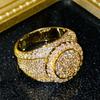 Prémiový čtvercový široký zirkonový prsten Iced Out Luxusní stylový design pro ženy i muže Zlatý/Měděný pozlacený prsten Trendové šperky