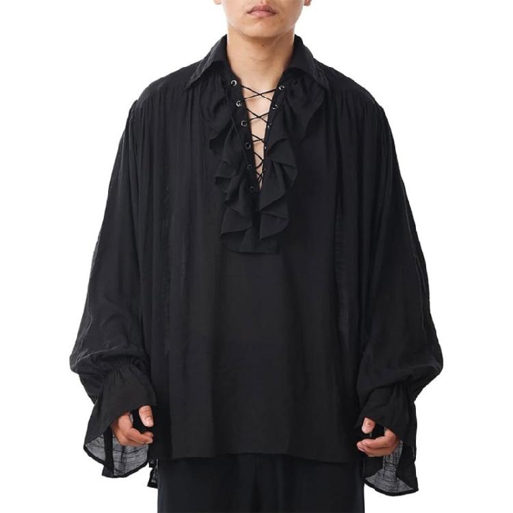 Vikingly Style Halloween Shirt Steampunks Gothic Blouse With Ruffled Sleeves Design For Men’s Costume