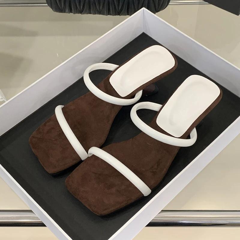 Fashion Comfort Square Toe Wedges Slippers Women Fashion Sexy Open Toe Narrow Band Design Slide Sandals Elegant Party Zapatos Para Mujer