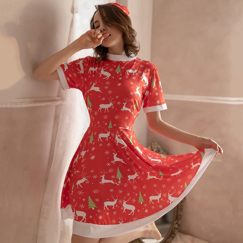 

Лосиное Рождественское Платье: Облегающая пижама-комбинация с коротким рукавом для женщин One Size