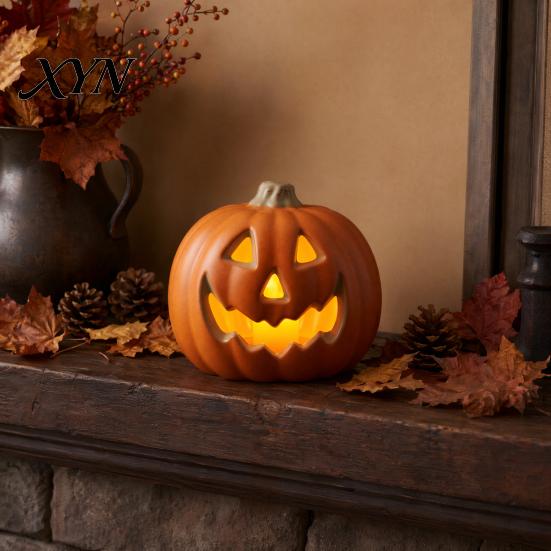 Pumpkin Lantern for Holiday Halloween LED Lantern, Scary Face Glowing Plastic Ambiance Light Lamp, Battery Operated Table Ornament Home Party