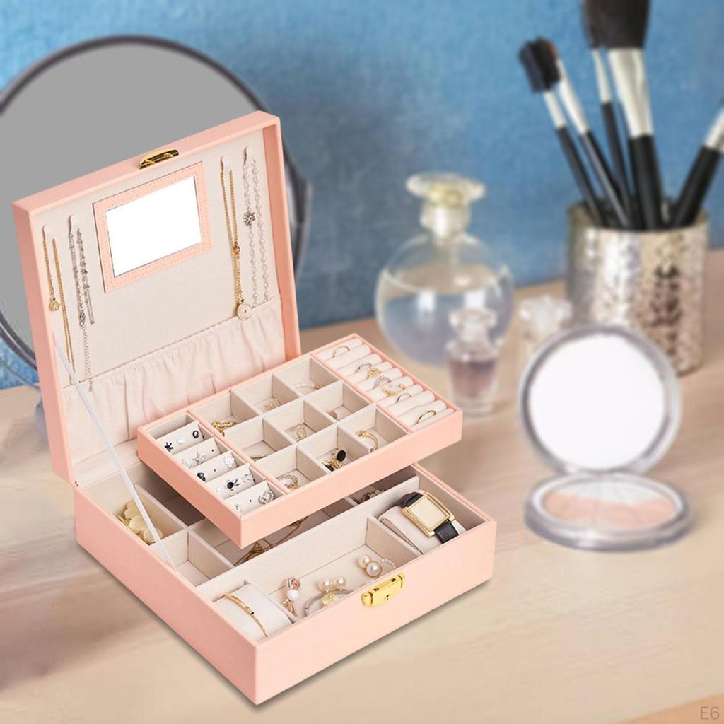 Double Layer Jewelry Box Organizer Multiple Compartments Large for Earrings Bracelets Ornaments