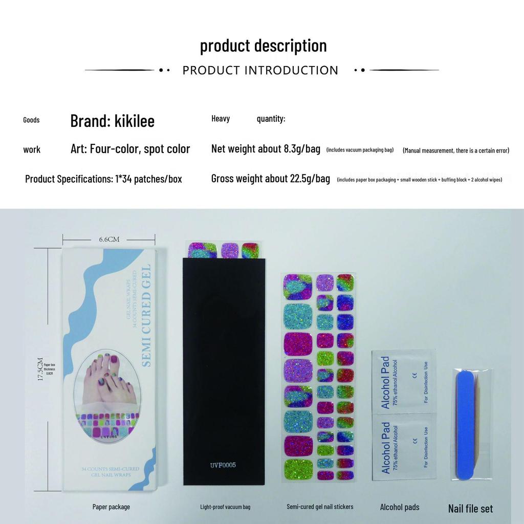 Gel Toe Nail Art Stickers - Semi-Cured UV Lamp Foot Nail Polish Stickers