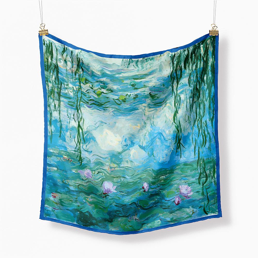 Famous Oil Painting Twill 100% Silk Scarf Fashion Bandana Women Scarf Wraps 53cm Square Scarves Hijab Head Scarf Neckerchief