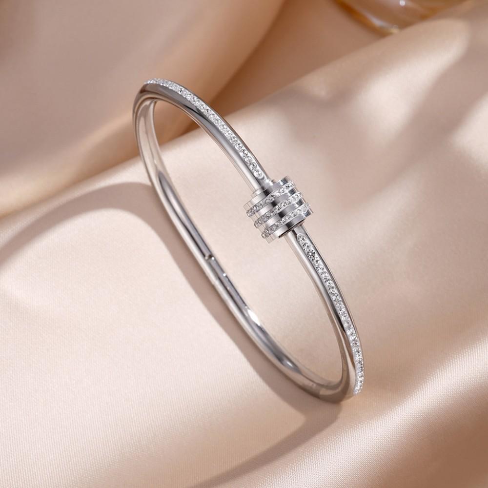 Yupsk Bracciale per Coppia in Acciaio di Titanio Zircone Lucido Intarsiato Braccialetti in Acciaio Inossidabile Colore Oro/Argento Gioielli da Donna Regalo