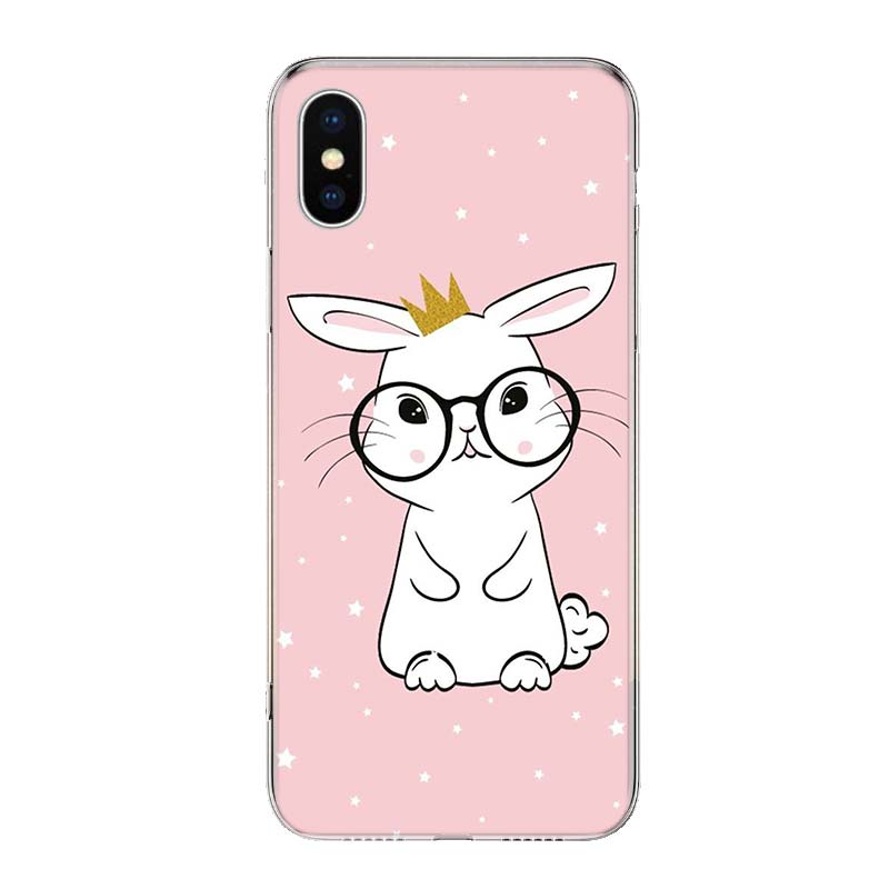 Cute White Baby Rabbits For iPhone 17 Air 16 15 14 Plus 13 Mini 12 11 Pro Max Phone Case 16E 7 Print 8 SE Fundas Cover Soft Coqu