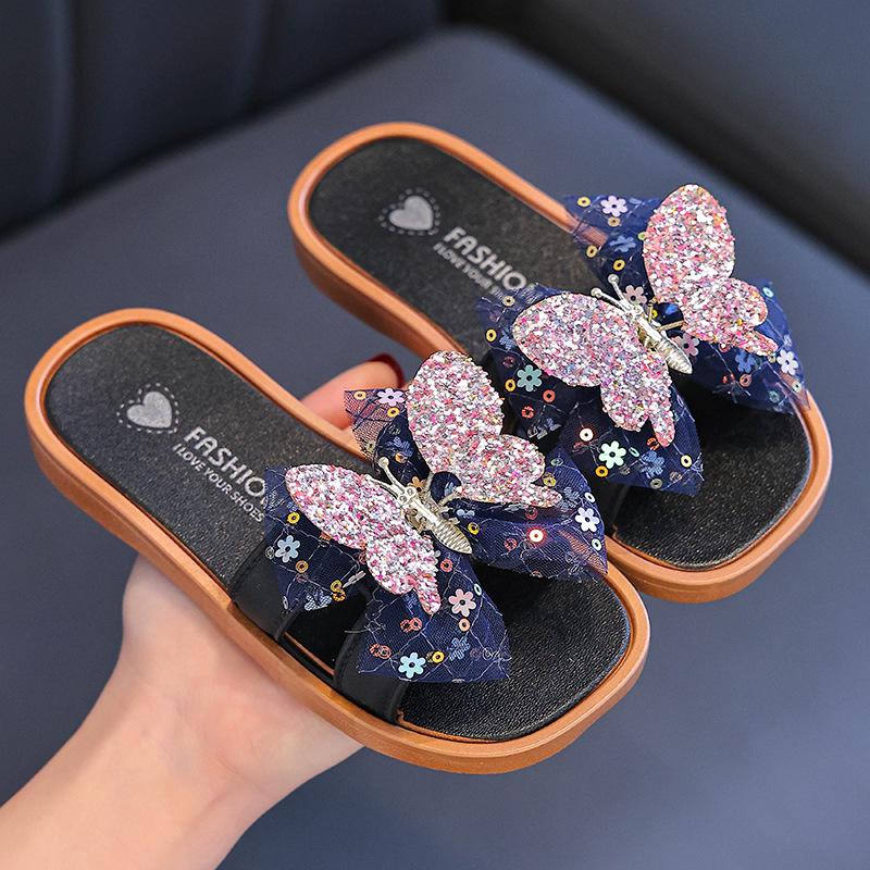 Lively Butterfly Kids' Non-slip Summer Slippers - Soft Sole, Cute One-Strap Design for Indoor/Outdoor Use