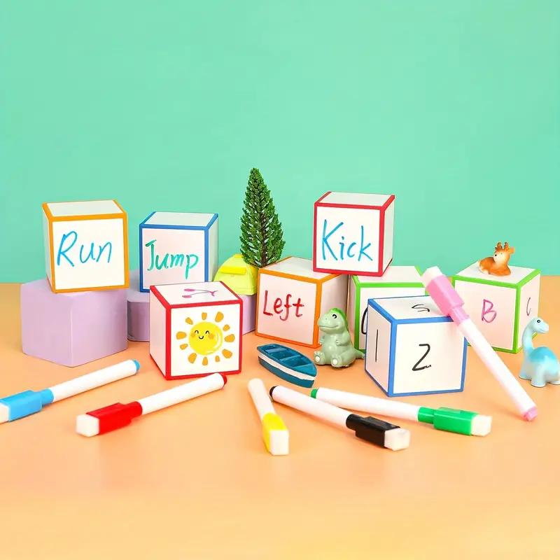 WTEMPO Small Dry Erase Foam Blank Square Quicky-Dry Erase Cube Ideal for Home Games Classroom School Supplies, Drawing Letters and Numbers