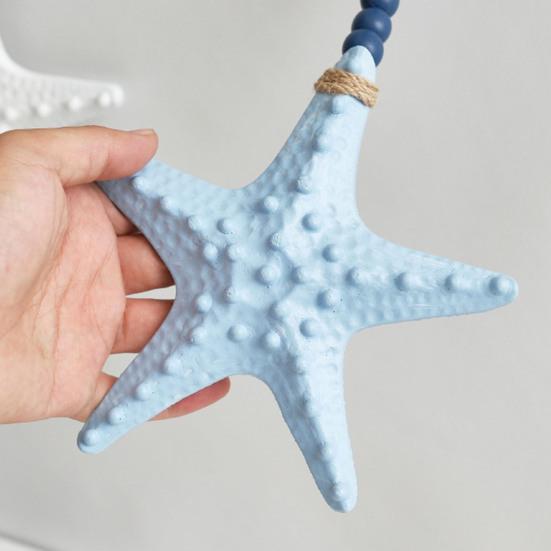 Wooden Starfish Nautical Wall Art Coastal Theme Hanging Wall Decor with Beads And Jute Rope Rustic Beach Room Decor for Living Room Bedroom