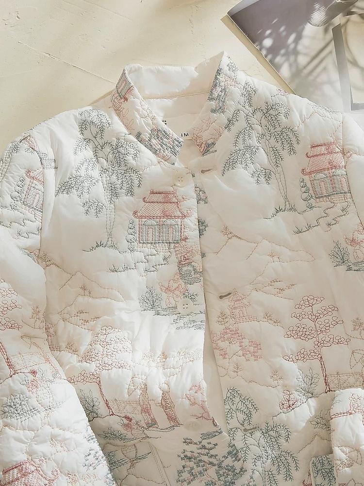 Damen Winterjacke aus hochwertiger bestickter Baumwolle - Chinesischer Stil, Kollektion 2025