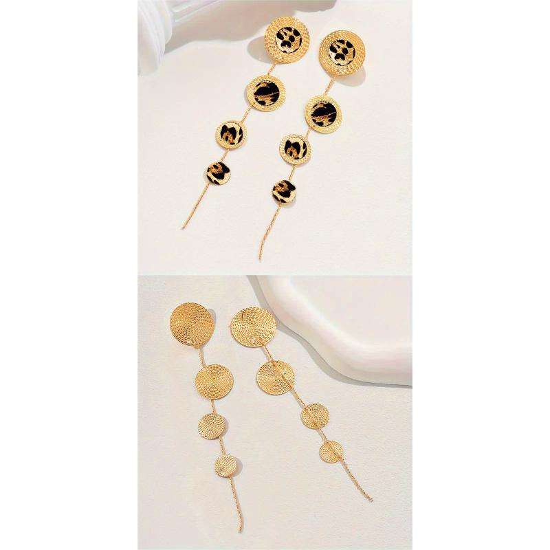 Leopard Print Earrings For Women, Gold Charm Exaggerate Jewelry Wild Western Cowboy Style Long Circle  Gift