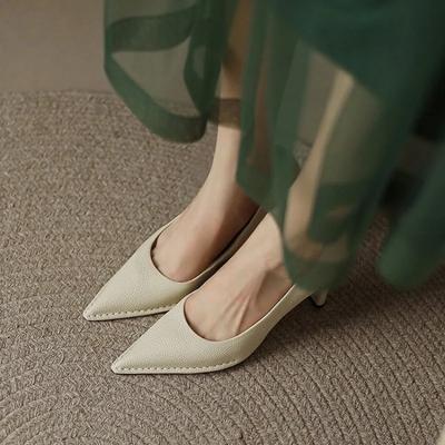 Retro Francuskie Szpiczaste Szpilki Damskie Czółenka Miękka Skóra Płaskie Wsuwane Buty Biurowe
