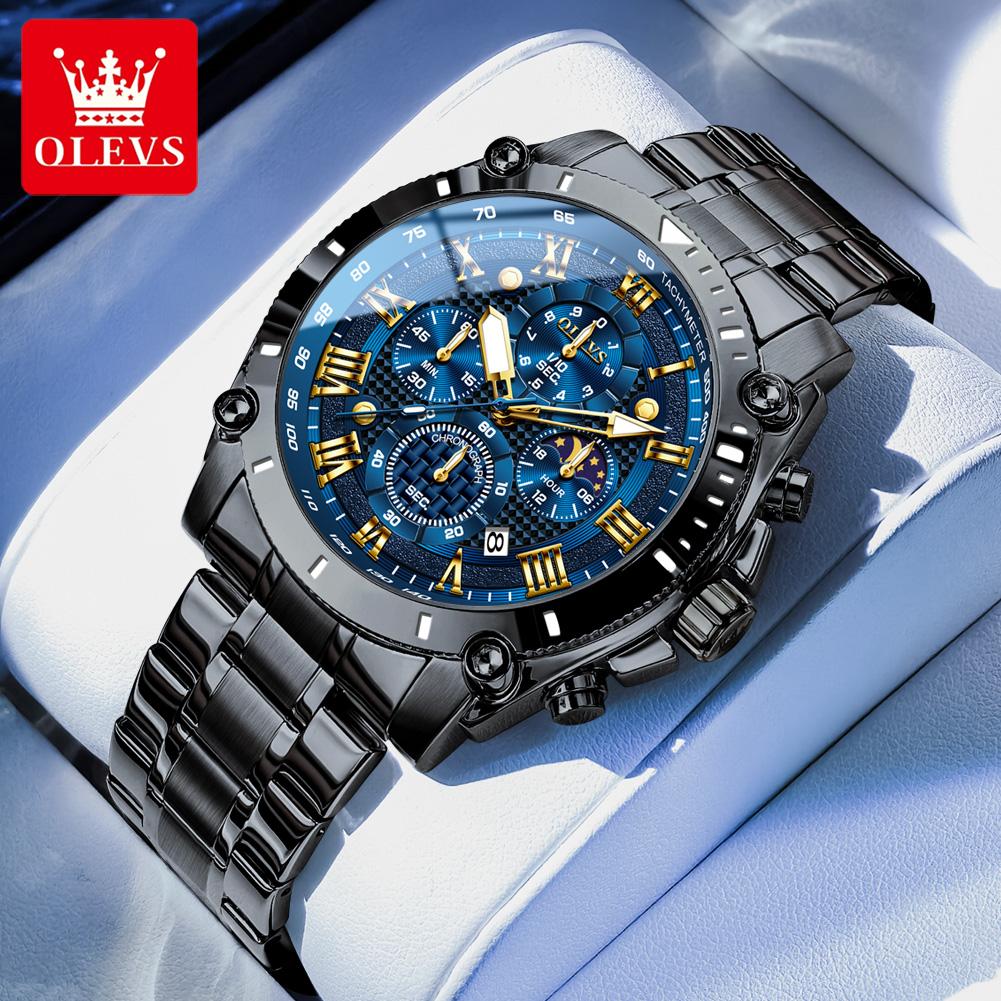 OLEVS 3689 Quartz Men's Watch Multi-functional Date Moon Phase Waterproof Luminous Watch for Men Sports Hand Clock