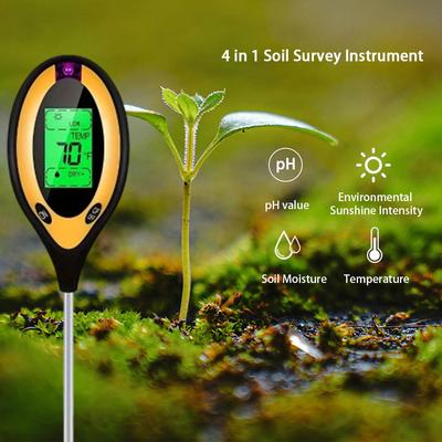 4 In 1 Soil Survey Instrument LCD Screen Heat-resistant Metal Sensor Soil Tester Portable Digital Display Soil Thermometer