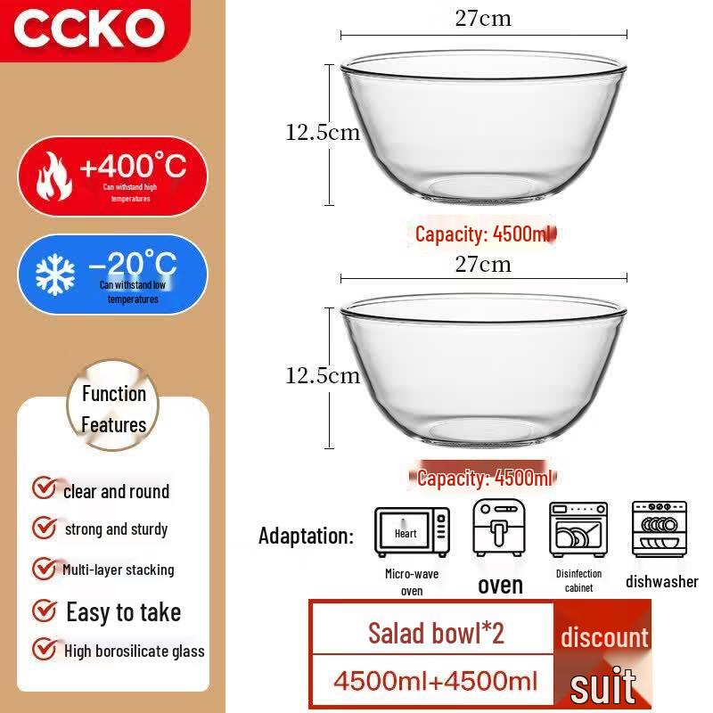 Transparent High Borosilicate Glass Mixing & Salad Bowl