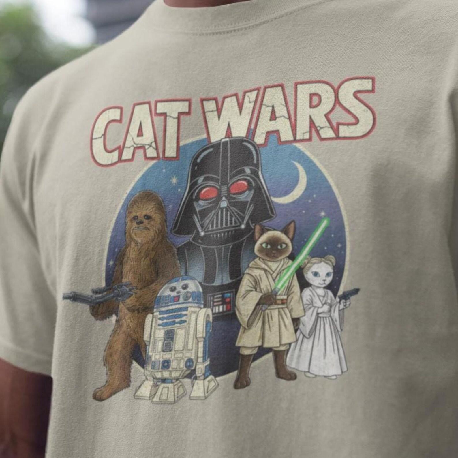 Star Wars Cat Shirt, Cute Star Wars Tshirt, Cat Wars Vintage 90s Graphic tee, Retro Space Cat Tee, Funny Cat Warrior Shirt, Cat Lovers Gift L