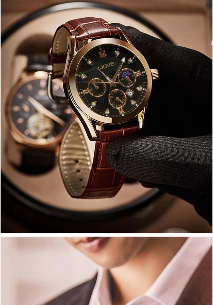 WOVE Trendy Men's Quartz Multifunctional Luminous Steel Band Wristwatch