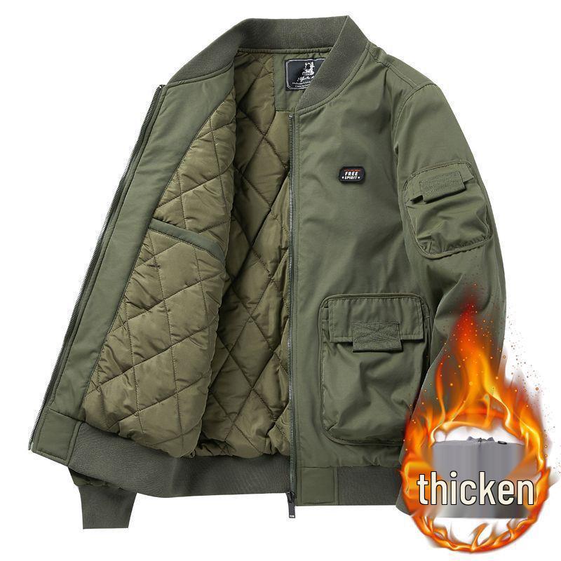 Pánská ležérní volná bavlněná bomber bunda s baseballovým límcem - Podzim/Zima 2025