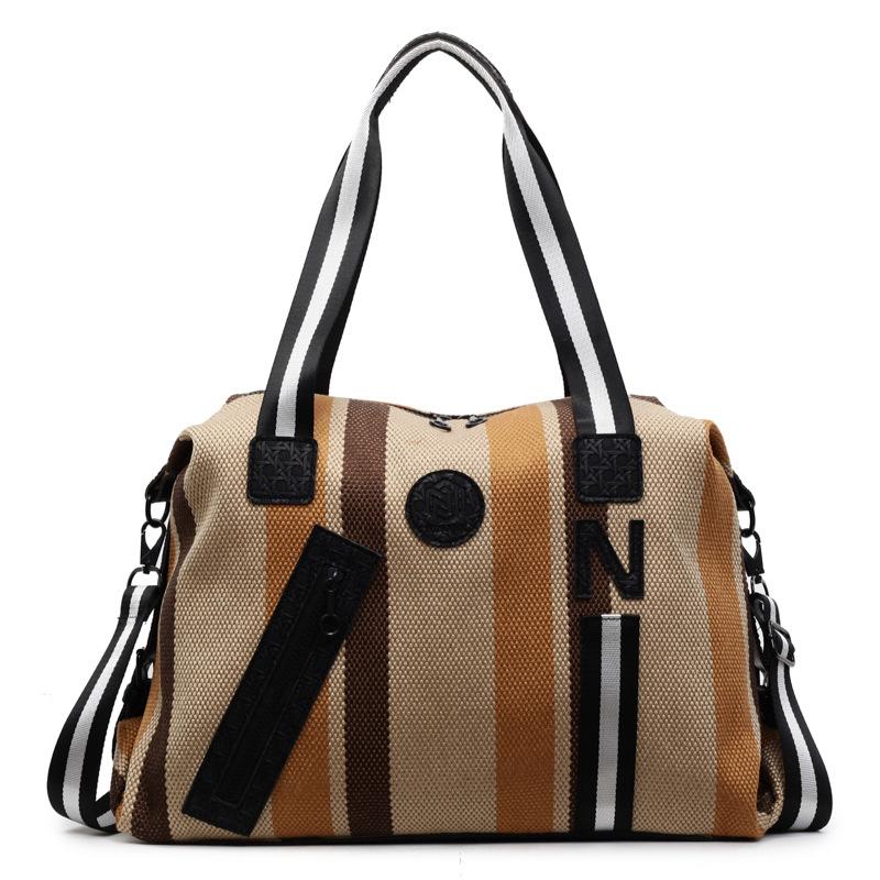 Contrasting Color Short Trip Bag, High-end Retro Boarding Bag, Striped Fashion Fitness Yoga Bag, Tide Commuting