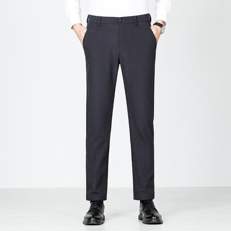 Men's Business Casual Pants High-end Winter Loose Straight-fitting High-end Trousers Solid Color Wool Trousers Men