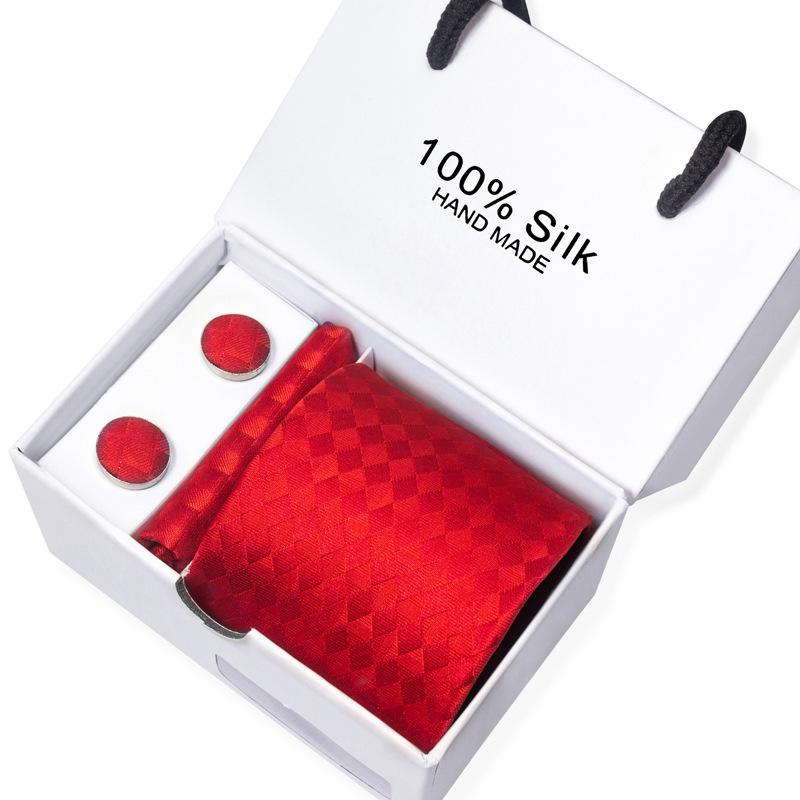 Men'S Business Tie Square Scarf Gift Box Striped Plain Suit Shirt Tie Black Gift Box Set