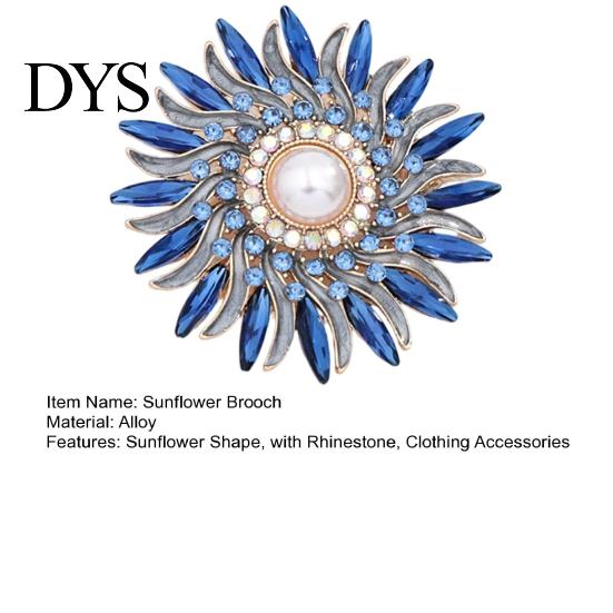 Vintage Flower Pin Retro Rhinestone Sunflower Brooch Pin, Floral Lapel with Faux Pearl Pearl, Metal Badge for Women, Clothing Accessories Decorative