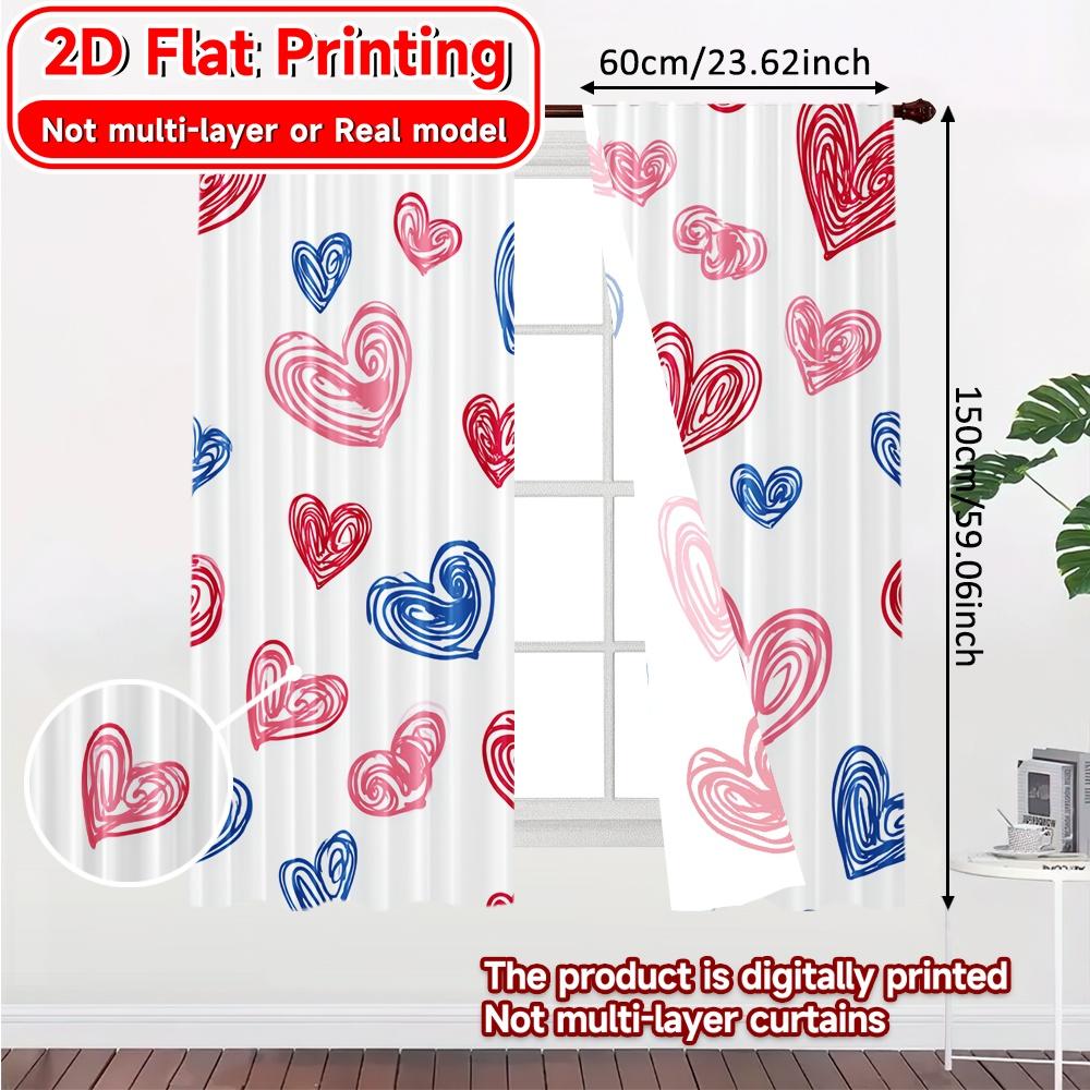 2D Flat Printing  2pcs Hearts Swirls Popular Contemporary Curtains Versatile 100% Polyester Curtains Festive Perfect for Bedroom