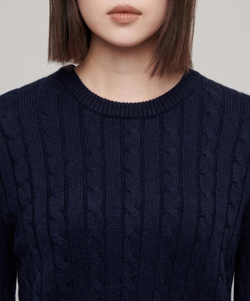 MUSINSA STANDARD WOMAN Women'S Angora Blend Cable Crew Neck Knit [Navy]