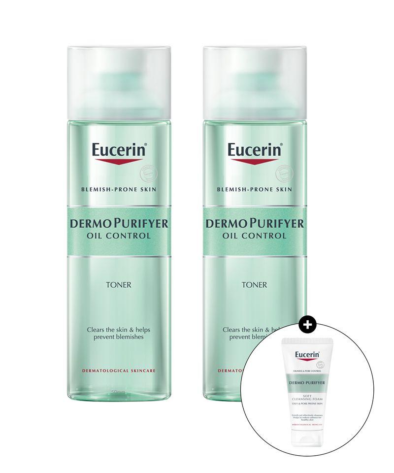 [2-pack] Eucerin Dermopurifier Oil Control Toner 200ml x2 + Free Cleansing Foam 50g