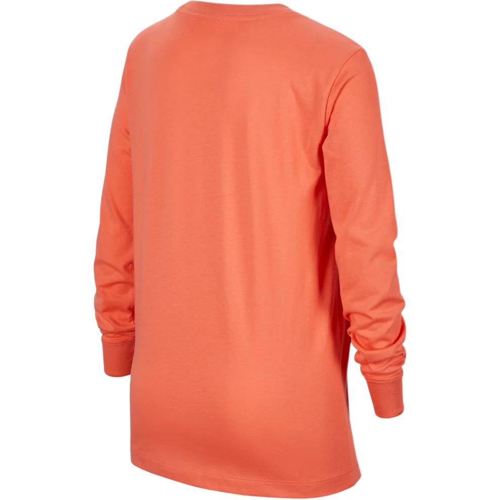 Nike Sportswear T-Shirt Round Neck Pullover Long Sleeve Basketball Jersey Kids Tops Mystery-Grey Ash-Red FZ5196-814