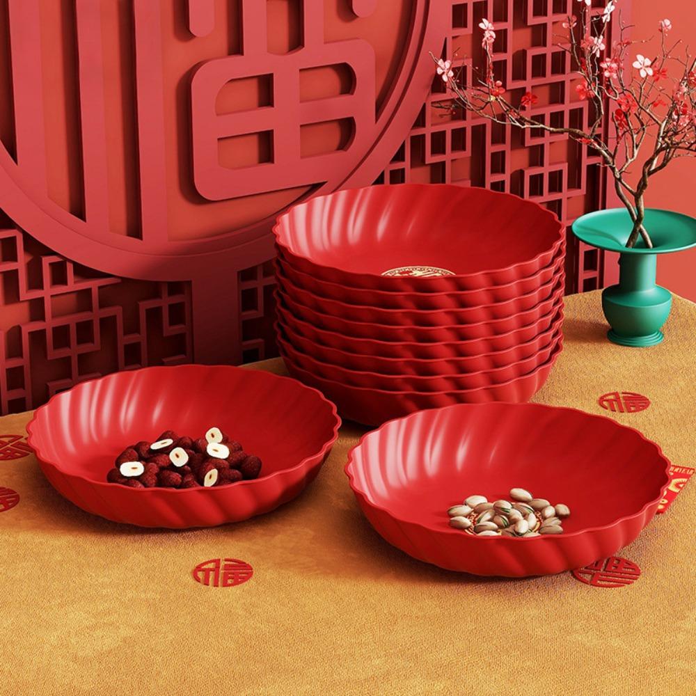 Red Wedding Snack Tray Round Serving Tray Multifunctional Chinese New Year Nut Plate Entertainment