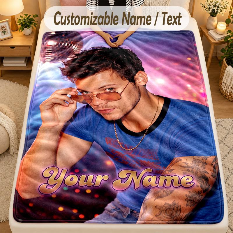 Flaneldecke Harry Styles Benutzerdefinierter Name Text Personalisierte Weiche Warme Überwurfdecke Heimdekoration Geschenk