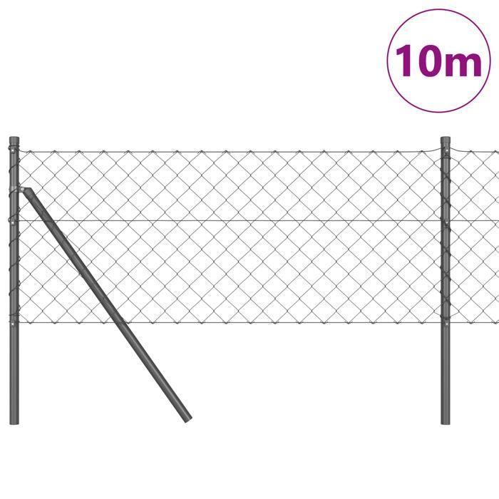 VidaXL Chain Link Fence with 7 Posts 0.6x10 M Galvanized Steel Grey 3351103