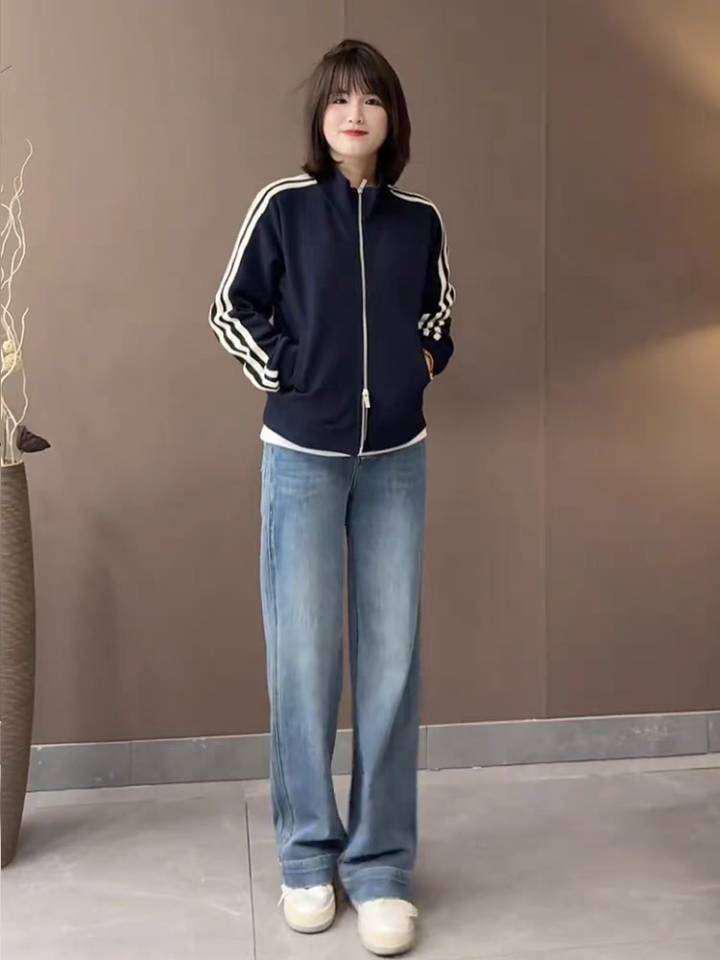 

Женский свитшот с вышивкой в виде банта, воротником-стойкой и длинными рукавами - Весна 2025, Маленький размер, Повседневный короткий кардиган Large