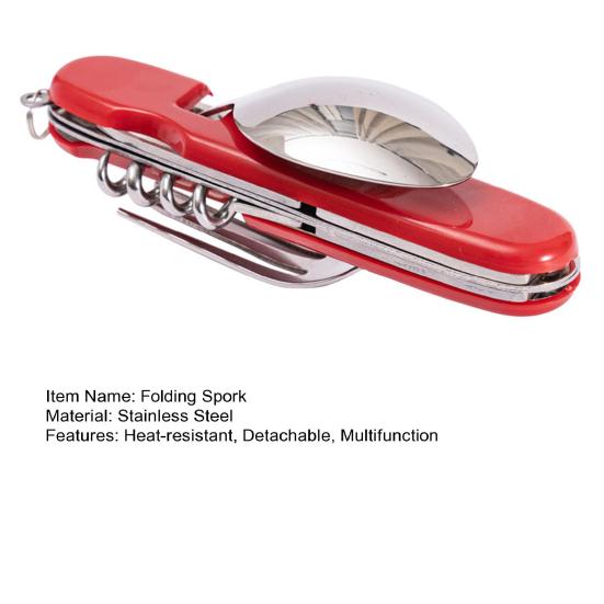1Pc/ 1 Set Folding Spork Heat-resistant Detachable Anti-scalding Stainless Steel Multi-Functional Folding Fork