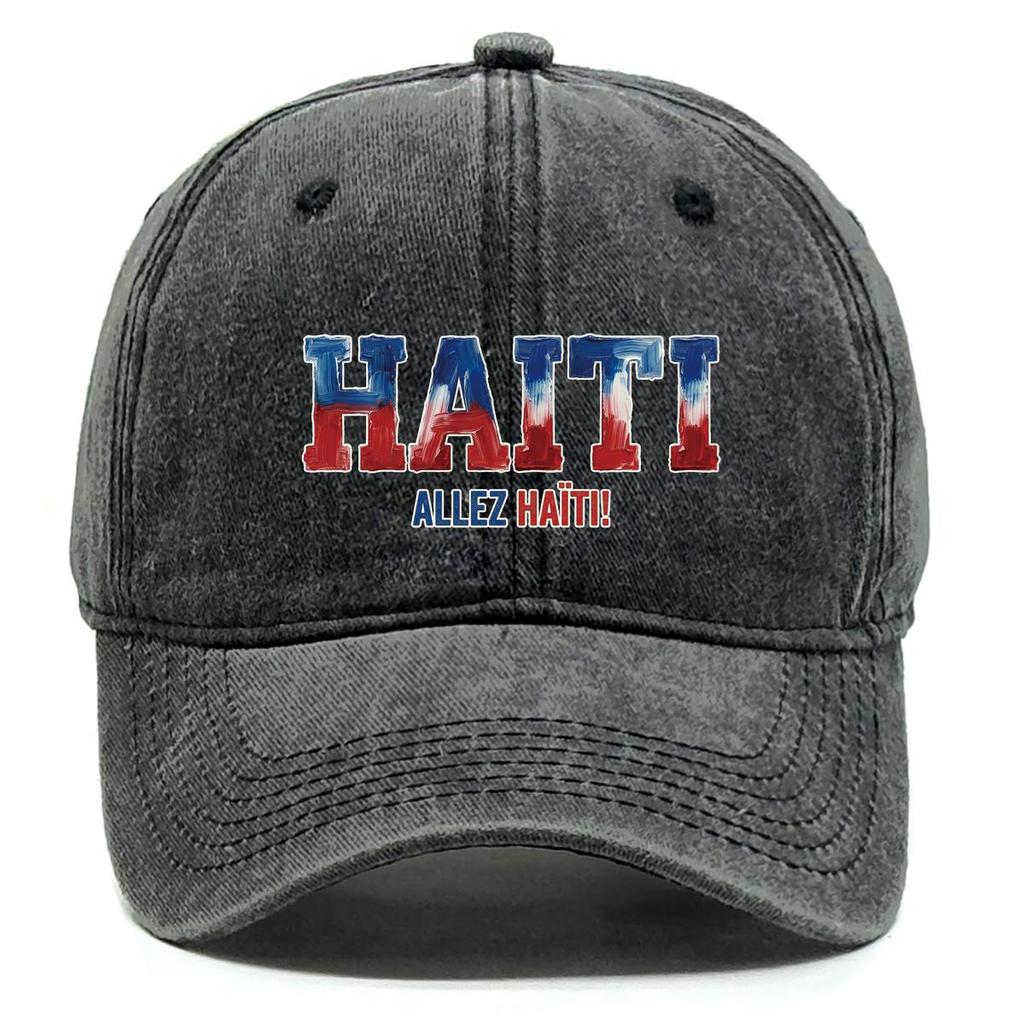 "HAITI" "ALLEZ HAITI" Flag Printed Sun Hat , Adjustable Baseball Cap Inelastic Sporting All-season Solid Color Sun Hat
